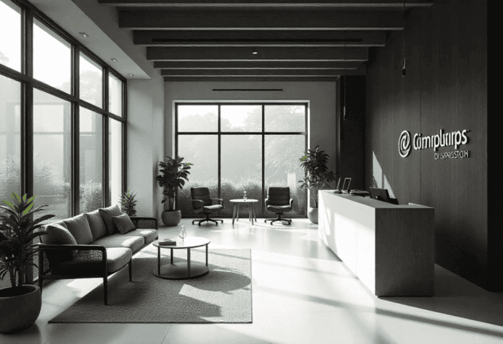 A modern office design featuring open plan layout with defined zones and natural lighting by CTN Interior Malaysia