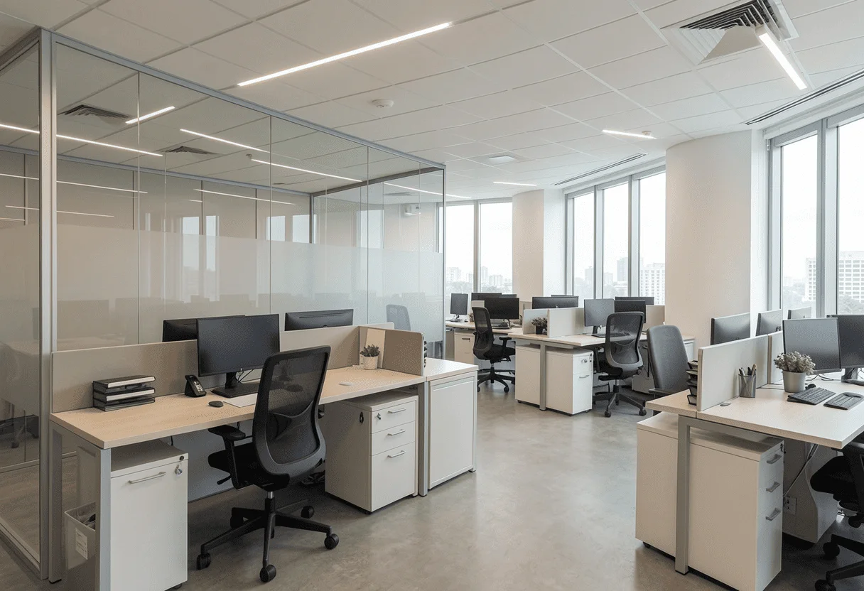 A modern open plan office space designed by interior designers for office spaces by CTN Interior Malaysia