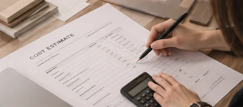 A cost estimate being checked with a calculator