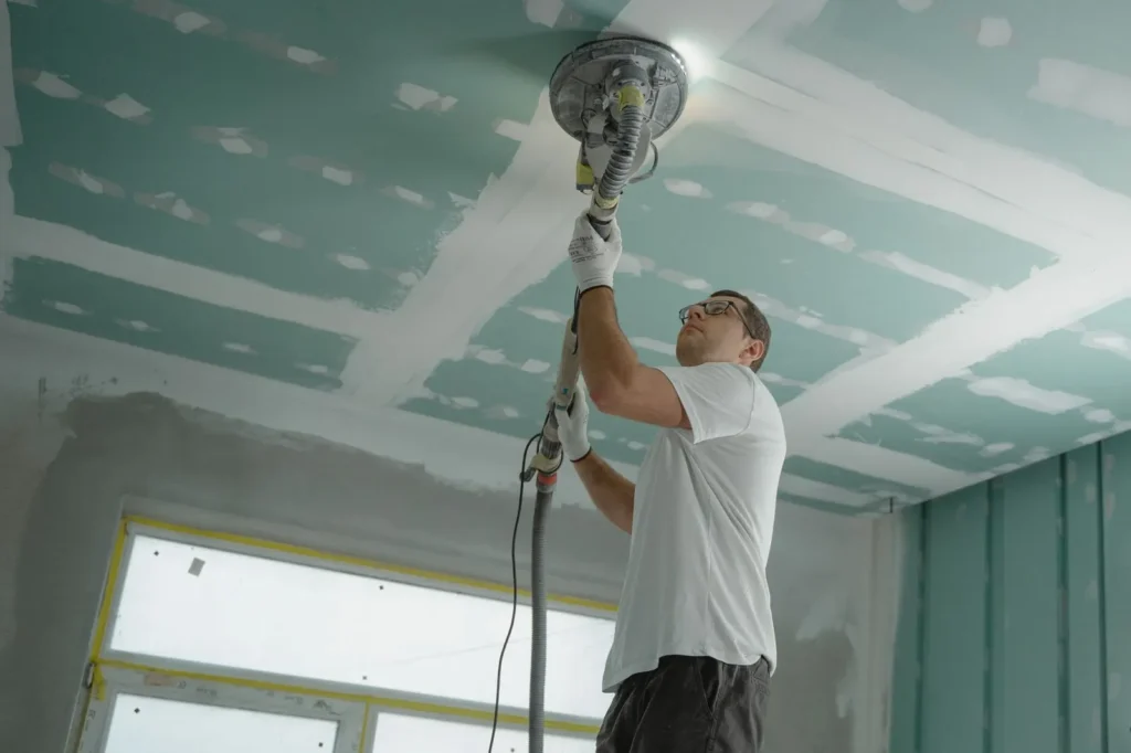 Contractor working on an office ceiling during fit-out
