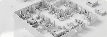 White 3D cutaway model of an office floor